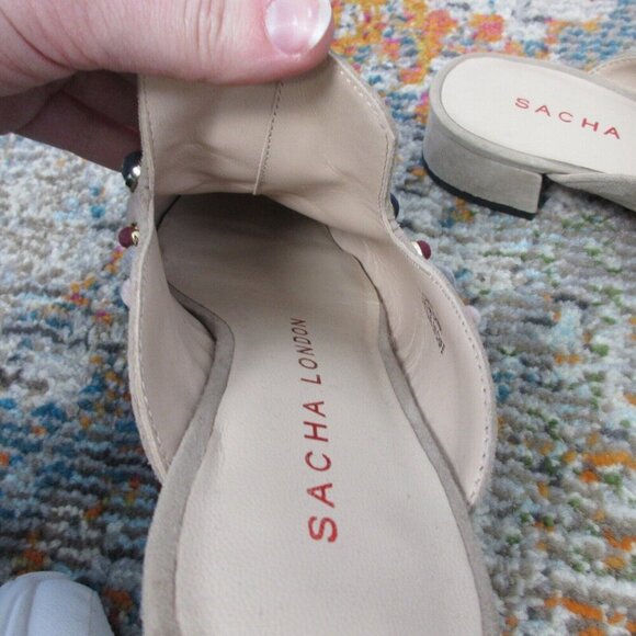 Sacha London Cindi Women Slides Size 7 Taupe Beaded Pointed Toe Low Heels 734 - Picture 9 of 12
